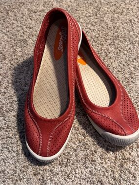 Softino by Fly London Women’s Red Perforated Leather Ballet Flats- 9 (EU40)